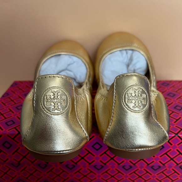Tory Burch Eddie Gold Nappa Ballet Leather Flats Size 8 - Picture 9 of 16
